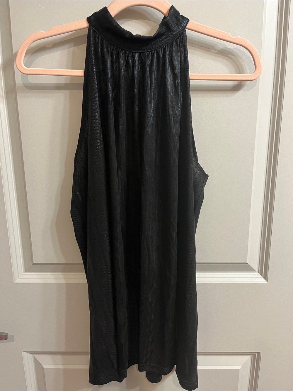 High-Neck Shimmer Sleeveless Top- Black - Picture 13 of 15
